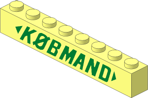 Brick  1 x  8 without Centre Studs with Green "KØBMAND" Italic Pattern