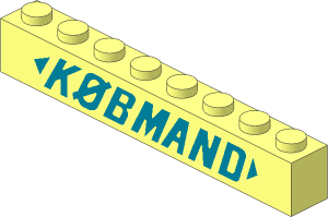 Brick  1 x  8 without Centre Studs with Gold "KØBMAND" Italic Pattern