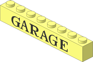 Brick  1 x  8 without Centre Studs with Black "GARAGE" Serif Pattern
