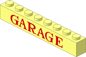 Brick  1 x  8 without Centre Studs with Red "GARAGE" Serif Pattern