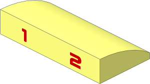 Slope Brick Curved  2 x  4 with Underside Studs with Red "1" and "2" Pattern