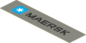 Sticker  1.9 x  7.9 with Maersk Logo, "MAERSK" and Dark Bluish Grey Lines on Light Bluish Grey Background