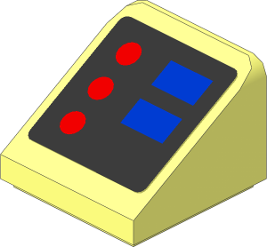 Slope Brick 31  1 x  1 x  0.667 with Red and Blue Buttons Sticker
