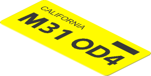 Sticker  0.7 x  1.7 with "M31 OD4" California License Plate