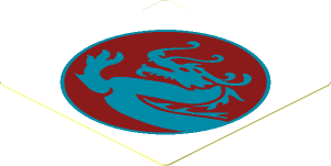 Sticker  1.7 x  1.7 with Pearl Gold Dragon in Dark Red Circle and Pearl Gold Border on White Background