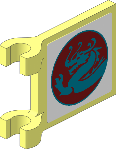 Flag  2 x  2 with Horizontal Pearl Gold Dragon in Dark Red Circle and Pearl Gold Border on White Background Sticker on Both Sides