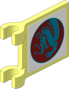 Flag  2 x  2 with Vertical Pearl Gold Dragon in Dark Red Circle and Pearl Gold Border on White Background Sticker on Both Sides