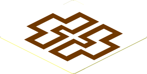 Sticker  1.7 x  1.7 with Reddish Brown Symmetric Symbols on White Background