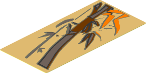Sticker  3.7 x  1.7 with Dark Brown and Orange Asian Flower and Bamboo Decoration Type 1