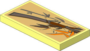 Tile  2 x  4 with Dark Brown and Orange Asian Flower and Bamboo Decoration Type 1 Sticker