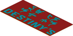 Sticker  1.7 x  3.7 with Pearl Gold Ninjago Logogram and "DESTINY'S" on Dark Red Background