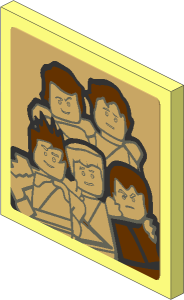 Roadsign Clip-on  2 x  2 Square with 5 Ninjago Minifigures on Tan Background Sticker