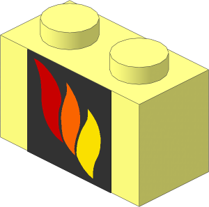 Brick  1 x  2 with Fire Logo Centre Sticker