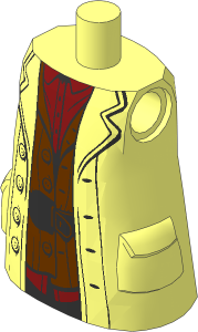 Minifig Torso Half Giant with Coat over Brown Vest and Dark Red Shirt Pattern