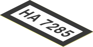 Sticker  0.9 x  1.9 with Black "HA 7285" and Border on White Background