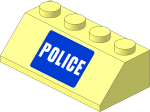 Slope Brick 45  2 x  4 with White "POLICE" on Blue Background Narrow Sticker