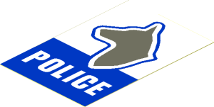 Sticker  2.9 x  1.9 with Dog Head and White "POLICE" on Blue Background