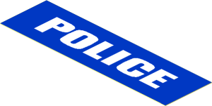 Sticker  1.1 x  3.9 with White "POLICE" on Blue Background