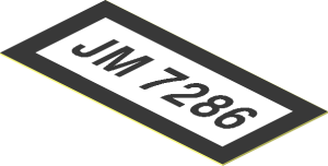Sticker  0.9 x  1.9 with Black "JM 7286" and Border on White Background