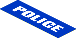 Sticker  1.2 x  3.8 with White "POLICE" on Blue Background