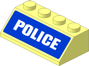 Slope Brick 45  2 x  4 with White "POLICE" on Blue Background Wide Sticker