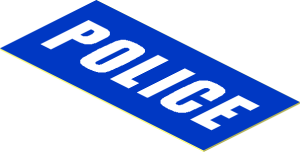 Sticker  0.9 x  1.9 with White "POLICE" on Blue Background