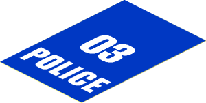 Sticker  2.9 x  1.9 with White "03 POLICE" on Blue Background