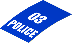 Sticker  2.9 x  1.9 with White "03 POLICE" on Blue Background (Formed)