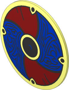 Minifig Shield Round Bowed with Dark Red and Blue Panels with Silver Bird Pattern