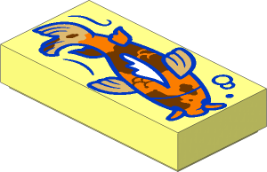 Tile  1 x  2 with Tan, White and Dark Orange Koi Fish with Reddish Brown Spots and Blue Outlines Pattern
