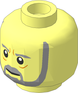 Minifig Head with SW Light Bluish Grey Beard, Eyebrows, Dark Orange Wrinkles and White Pupils Pattern