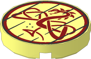 Tile  2 x  2 Round with Wooden Planks and Dark Red Dragon Pattern