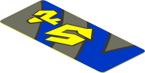 Sticker  0.7 x  1.7 with Yellow Markings, Blue Curved and Straight Lines with Black Outline on Dark Bluish Grey Background Right