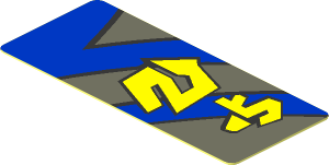 Sticker  0.7 x  1.7 with Yellow Markings, Blue Curved and Straight Lines with Black Outline on Dark Bluish Grey Background Left