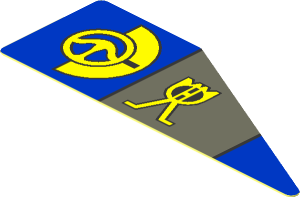 Sticker  0.8 x  2.6 Triangular with Blue and Dark Bluish Grey Panels and Yellow Markings Right