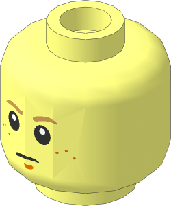 Minifig Head with Dark Tan Eyebrows, Medium Nougat Freckles and Chin Dimple Frown/Lopsided 2-Sided Pattern