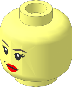 Minifig Head with Dark Brown Eyebrows, Black Eyelashes, Nougat Lips and Closed/Open Mouth 2-Sided Pattern