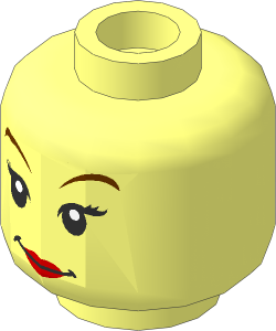 Minifig Head with Red Lips, Eyelashes and Reddish Brown Arched Eyebrows Pattern