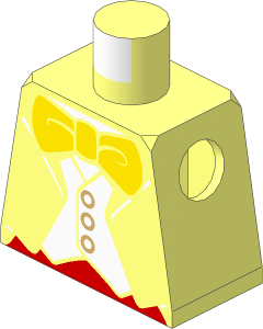 Minifig Torso with White Vest, White Shirt and Yellow Bow Tie Pattern