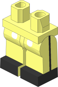 Minifig Hips and Legs with White Buttons, Black Shoes and Black Line on Sides Pattern