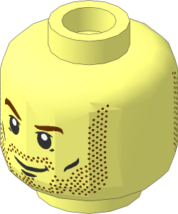 Minifig Head with Stubble Beard, Eyebrows and Smile/Angry 2-Sided Pattern