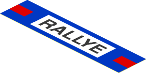 Sticker  0.9 x  3.9 with Black "RALLYE" on White and Blue Background