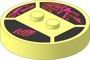 ~Brick  4 x  4 x  0.667 Round - Top with  2 Studs with Medium Azure and Magenta "WS" Pattern