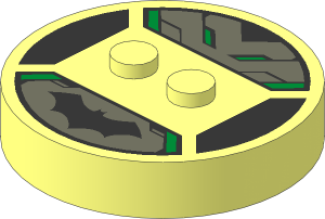 ~Brick  4 x  4 x  0.667 Round - Top with  2 Studs with Black Bat Symbol Pattern