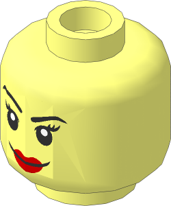 Minifig Head with Black Eyebrows, Eyelashes, Red Lips Smile/Angry 2-Sided Pattern