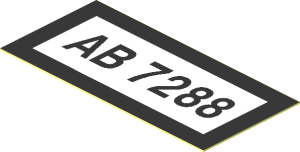 Sticker  0.9 x  1.9 with Black "AB 7288" and Border on White Background