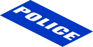 Sticker  1.9 x  3.9 with White "POLICE" on Blue Background
