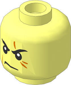 Minifig Head with Stern Black Eyebrows, Frown and Dark Orange Scars Pattern