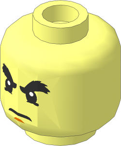 Minifig Head with Black Bushy Eyebrows, Chin Dimple and Frown Pattern