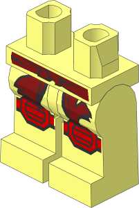 Minifig Hips and Legs with Dark Red Sash and Medium Nougat Knee Pads Pattern